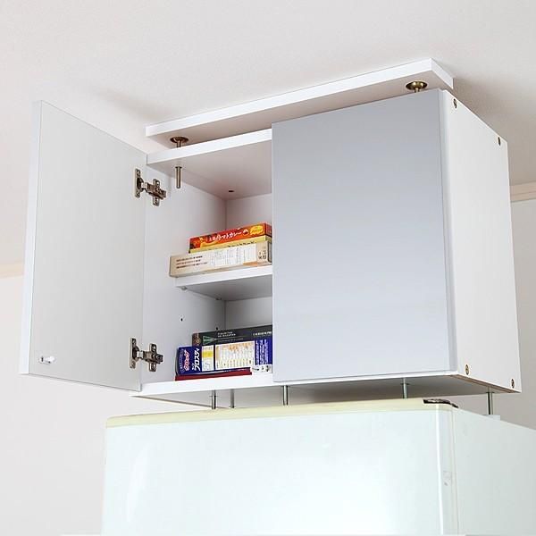 冷蔵庫用上置き 収納 棚 冷蔵庫用 つっぱり 突っ張り 転倒防止 耐震 防災 地震対策 収納棚 上置き棚 食器棚 本棚 戸棚 ドア 扉 ホワイト 白 シルバー おしゃれ jea-ibj-60h