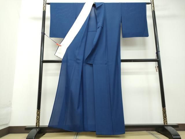 平和屋着物▽上質な色無地 単衣 立涌文 鉄紺色 正絹