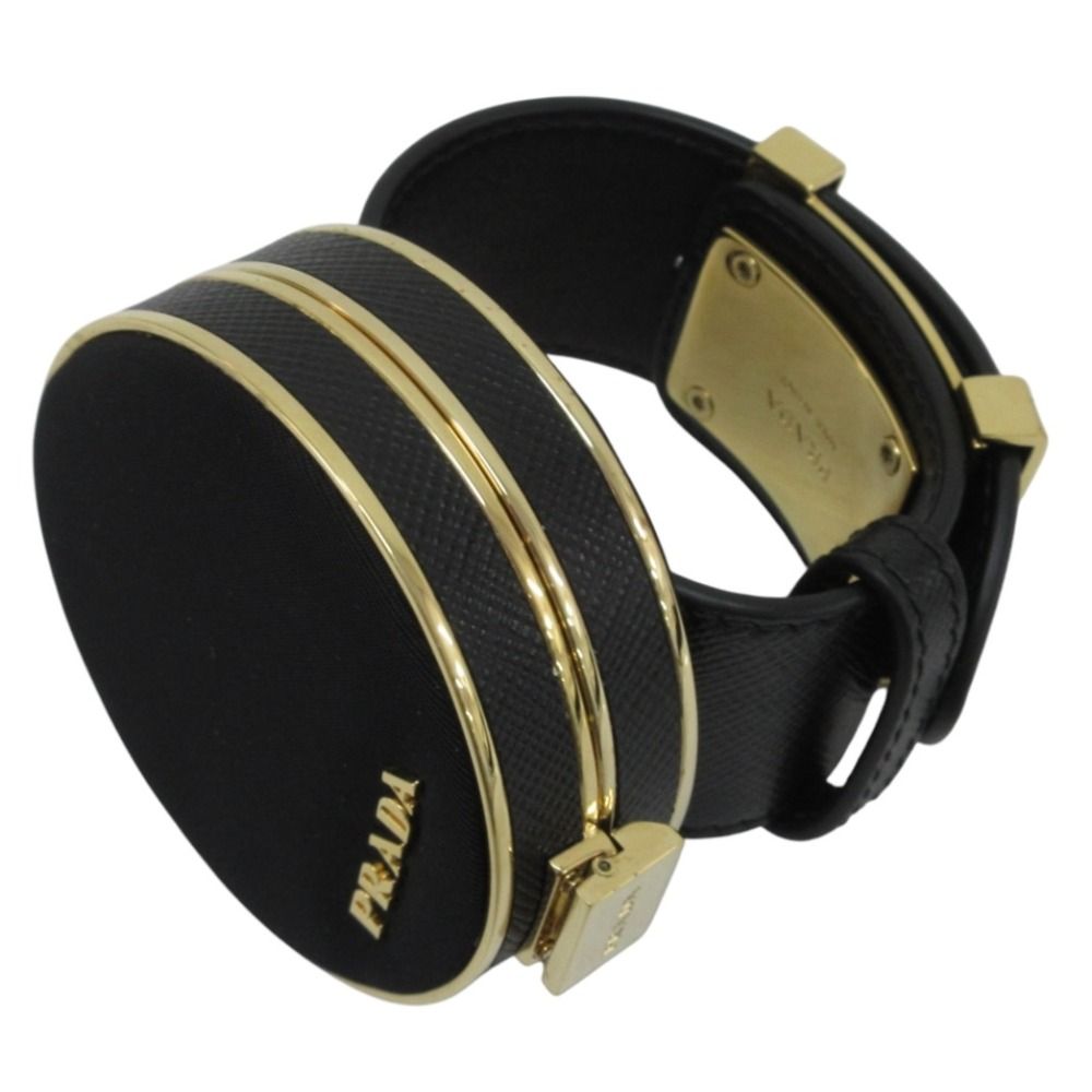 20AW PRADA プラダ サフィアーノ バニティ ブレスレット ブラック ゴールド レディース 古着