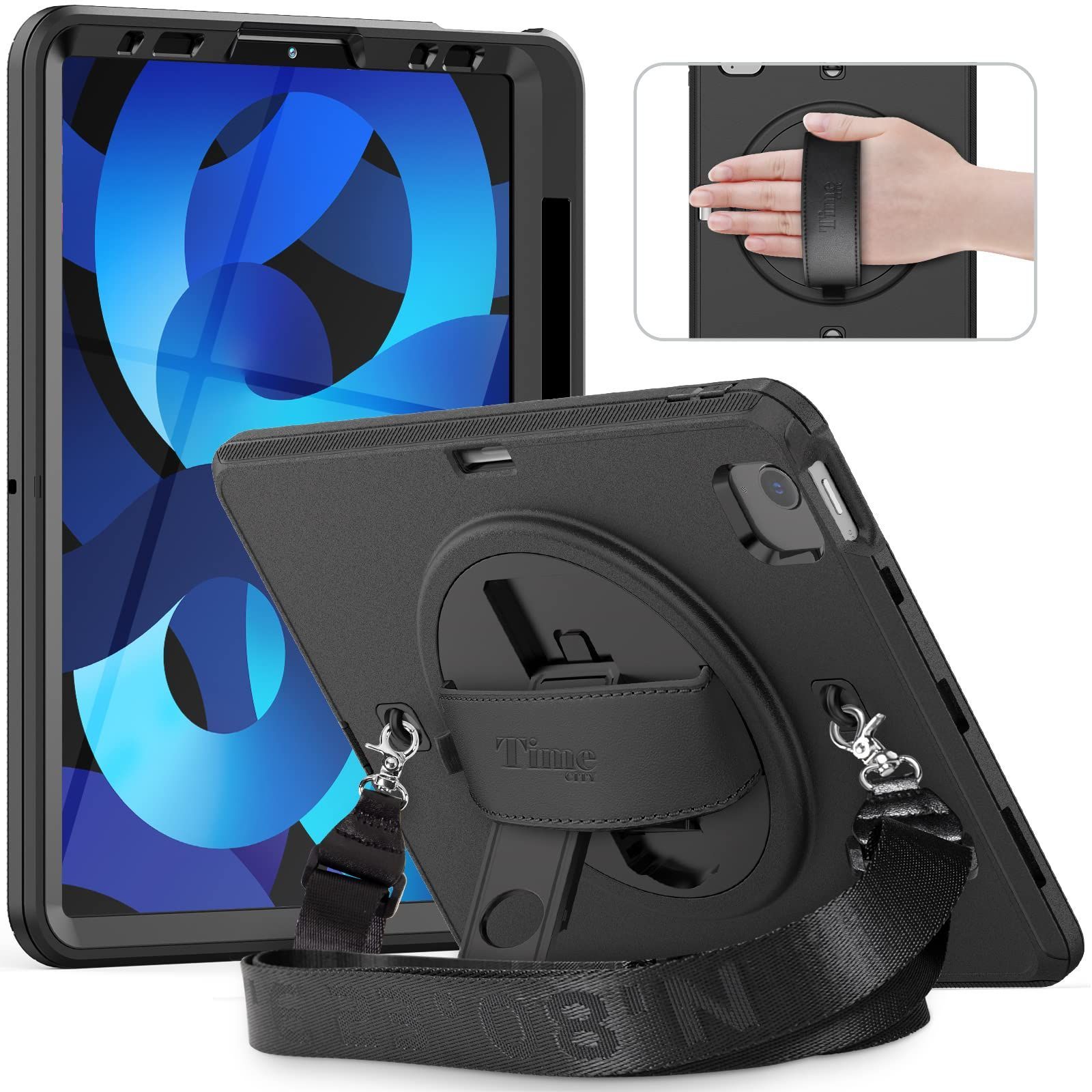 iPad Air 4ケース 2020 内蔵ペンホルダー付き iPad Air 第4世代 (10.9インチ) PUレザーケース ポケット＆ストラップ付き 複数の視野角 ソフトTPUバ(並行輸入品) iPad Air （M3&frasl;M2&frasl;第5&frasl;4世代）Flip ペンホルダー付きハイブリッド