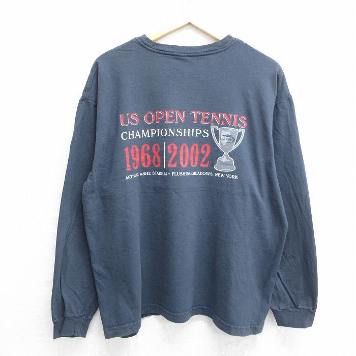 XL/古着 長袖 ビンテージ Tシャツ メンズ 00s USオープン テニス 大きいサイズ コットン クルーネック 紺 ネイビー 24aug27 中古