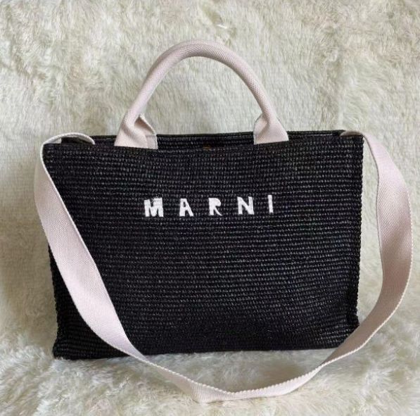 新品未使用 MARNIトートバッグかごバックスモール ショルダー付き ブラック