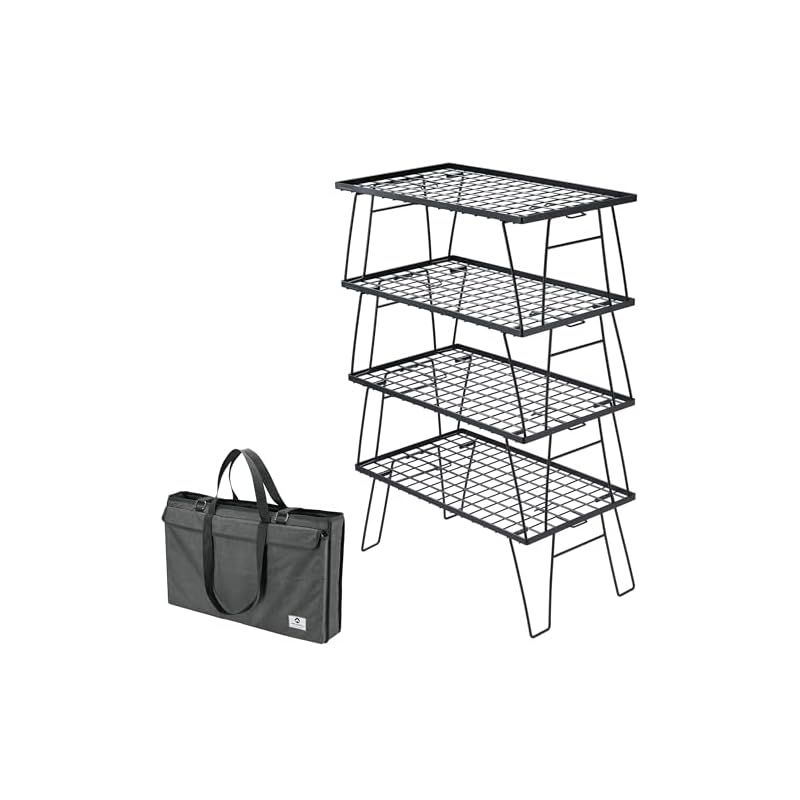 注目商品 キャンピングムーン CAMPING MOON フィールドラック キャンプ ラック 折り畳みラック ブラック 収納バック付き 4点セット T-230-4T 0