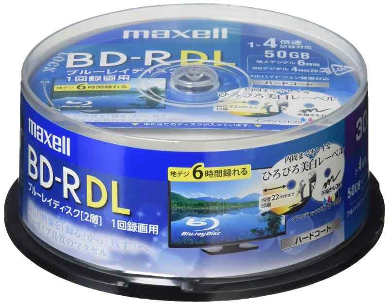 maxell 録画用BD-R DL 2層 1回録画用 地上デジタル360分 BSデジタル260分 4倍速対応 IJP対応ホワイト ワイド印刷 30枚 スピンドルケース BRV50WPE.30SP