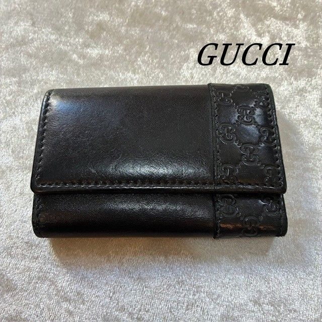 グッチ GUCCI GGシマレザー ブラックレザー6連キーケース