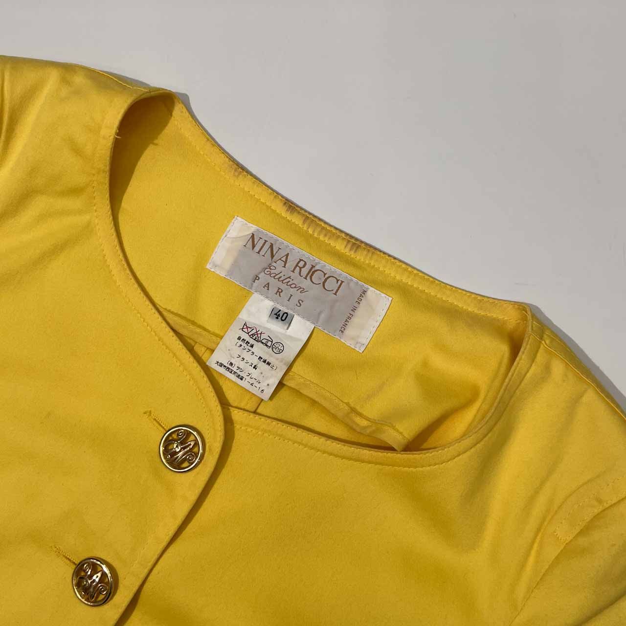 フランス製 NINA RICCI ニナリッチ 金ボタン 半袖 ノーカラー