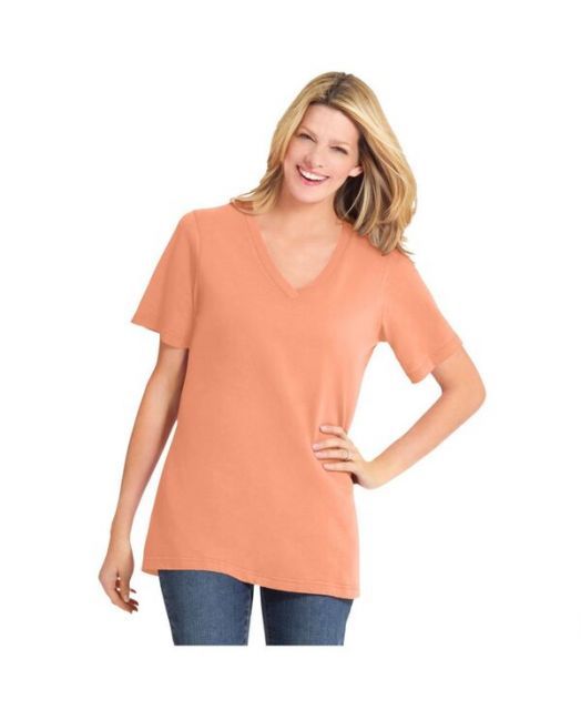 送料無料 ウーマン ウィズイン レディース シャツ トップス Plus Size Perfect Short-Sleeve V-Neck Tee Orange melon