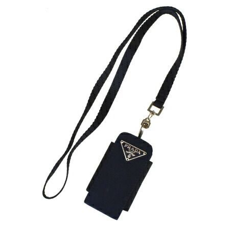 【中古】 プラダ PRADA ケータイケース ネックストラップ ネイビー ナイロン 05BP113