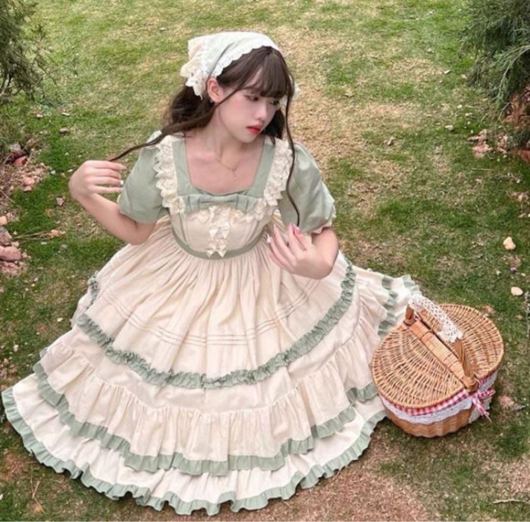 ♥ ロリータエプロン付きワンピース お出かけや女子会 普段着にぴったり