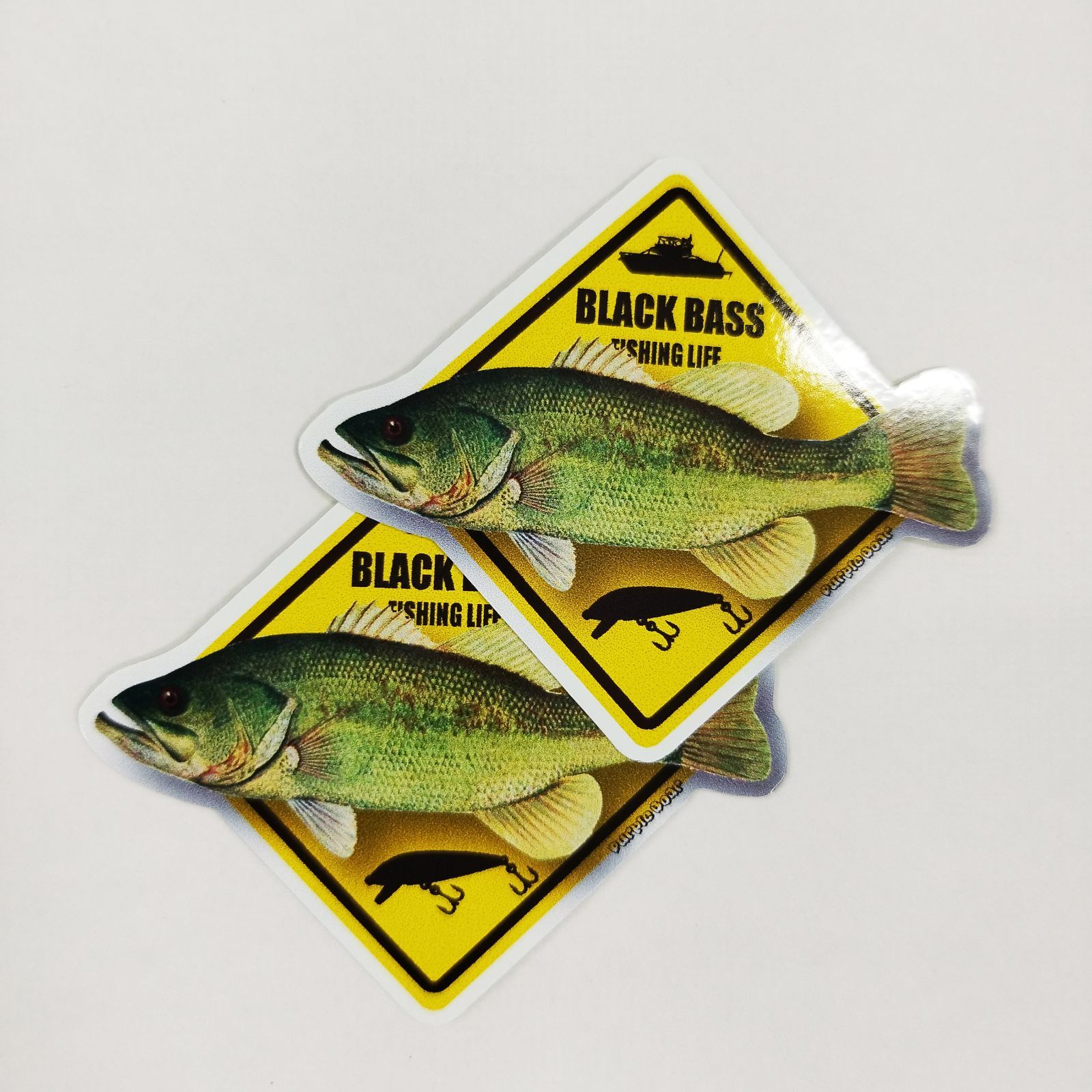 送料無料　トリックアート　Black bass「ブラックバス看板ステッカー」（約５３ｍｍ×約６０ｍｍ）１０枚セット販売