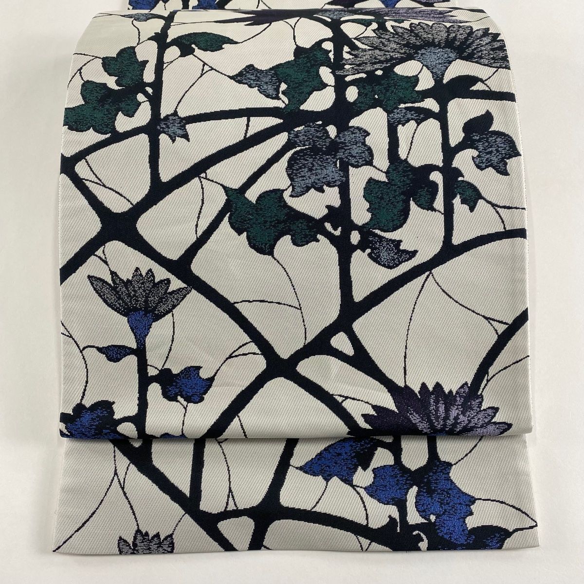 袋帯 名品 個性的 草花 白 六通 正絹