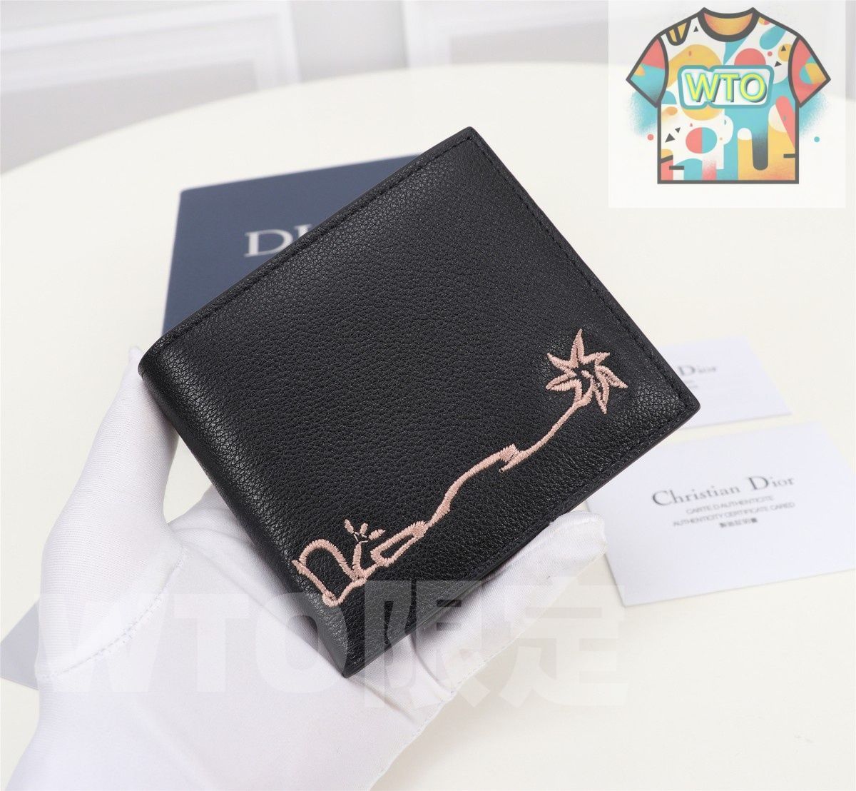 Dior × CUCTUS JACK 二つ折り財布 Dior × CUCTUS JACK ブラックレザー二つ折り財布 Dior x Cactus