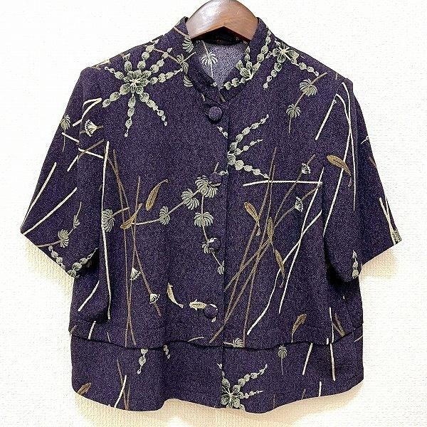 #snc 詩仙堂 ヒトシタムラ BY HITOSHI ジャケット 紫系 マルチ ちりめん 和柄 鯉 半袖 ブラウス スタンドカラー レディース [870060]