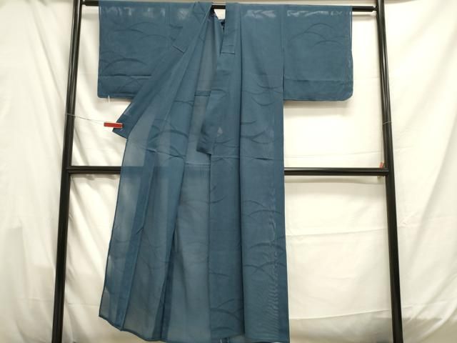 平和屋着物▽上質な紬 単衣 色無地 御召御納戸色 正絹