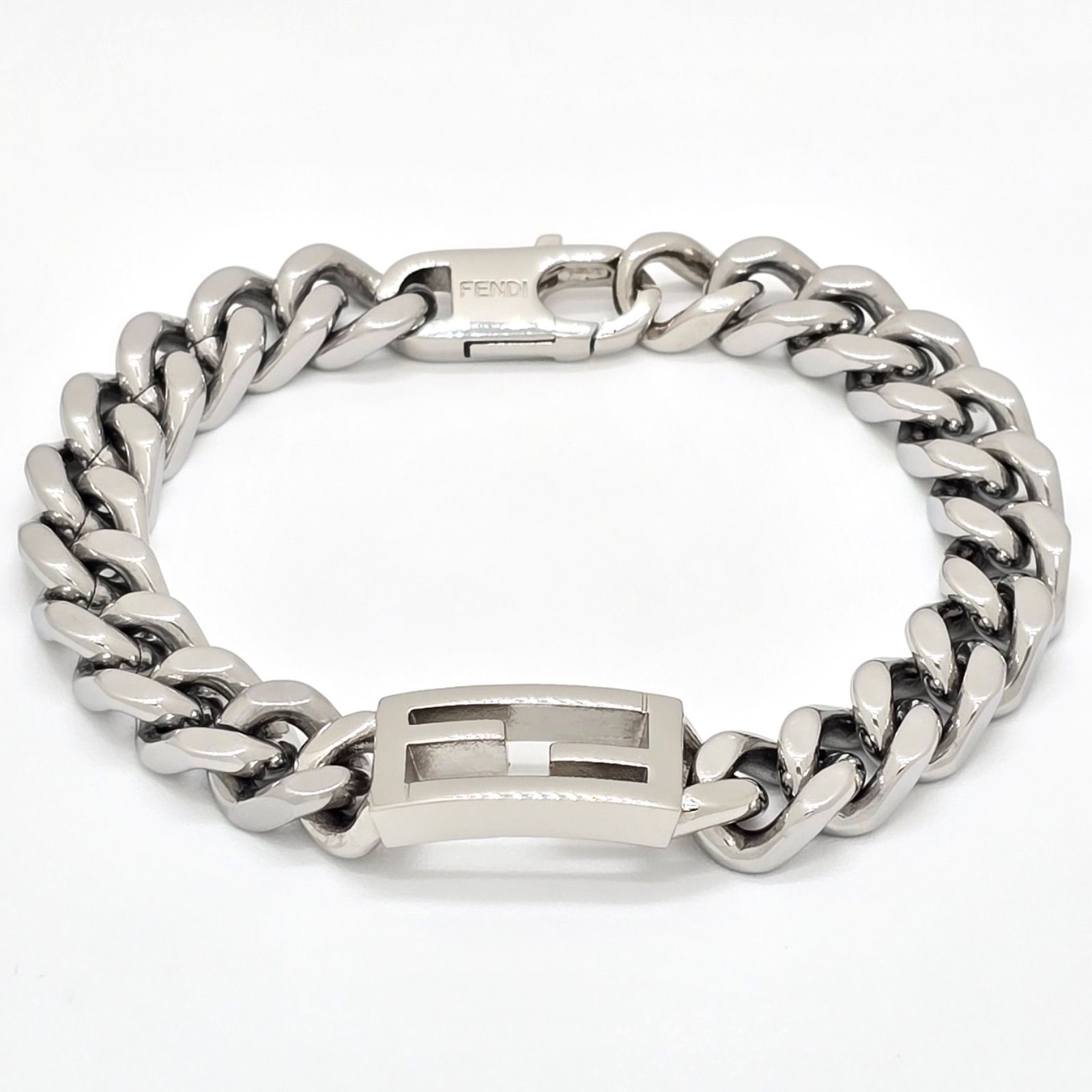 FENDI フェンディ バゲット ブレスレット M 全長19.5㎝ シルバー パラジウム仕上げのメタル製 スチール100％ イタリア製 OB3724
