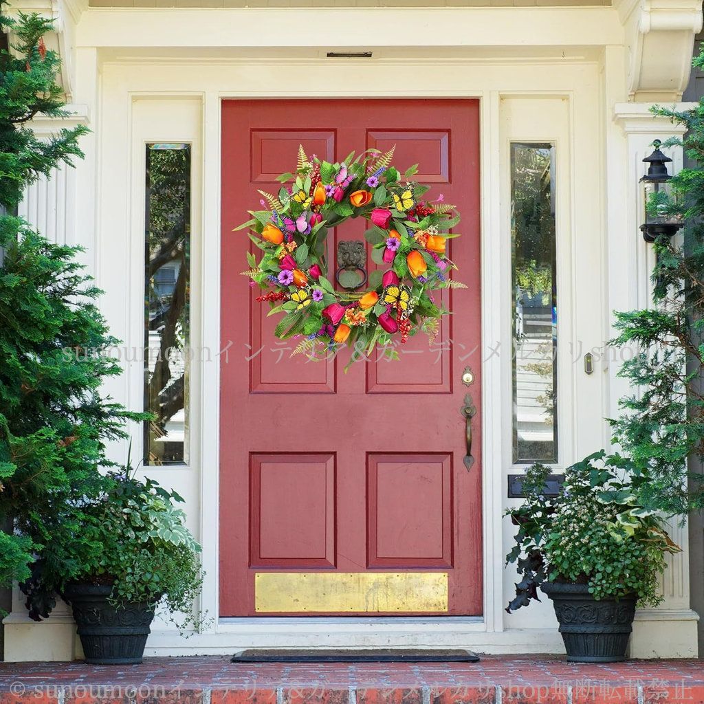 ガーデンオーナメント おしゃれ リース フェイク ガーデンインテリア 庭の装飾 グリーン 壁掛け 雑貨 お洒落 カラフル インテリア 蝶 ガーデニング ガーデン ガーデン雑貨 造花 チューリップ ガーデンオブジェ 8-14