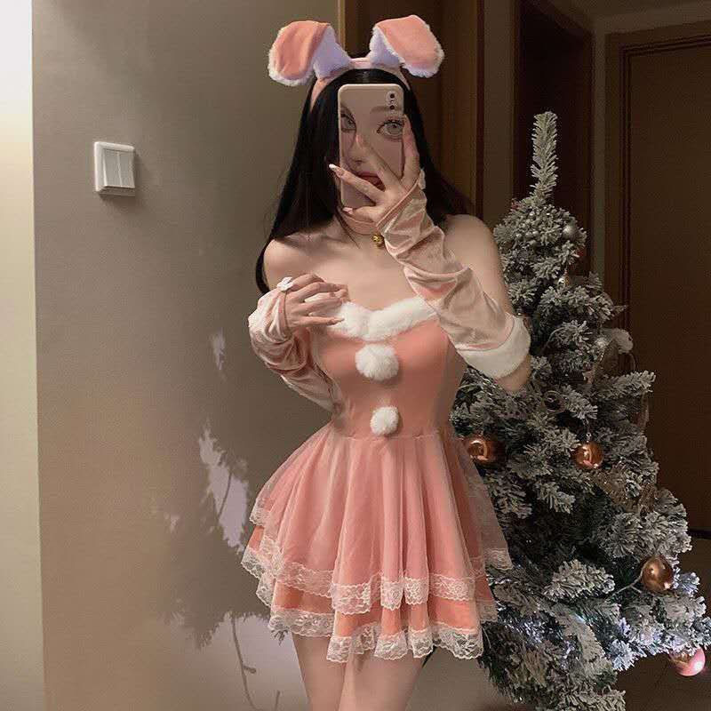 M/Lピンク セクシーサンタクロース ミニワンピースドレス クリスマスバニーガール サンタコスプレ コスチューム 仮装 衣装 レディース うさ耳  ウサギ ビッグリボン フリル レッド 大人用 女性用 プリンセス インポート 韓国アイドル - メルカリ