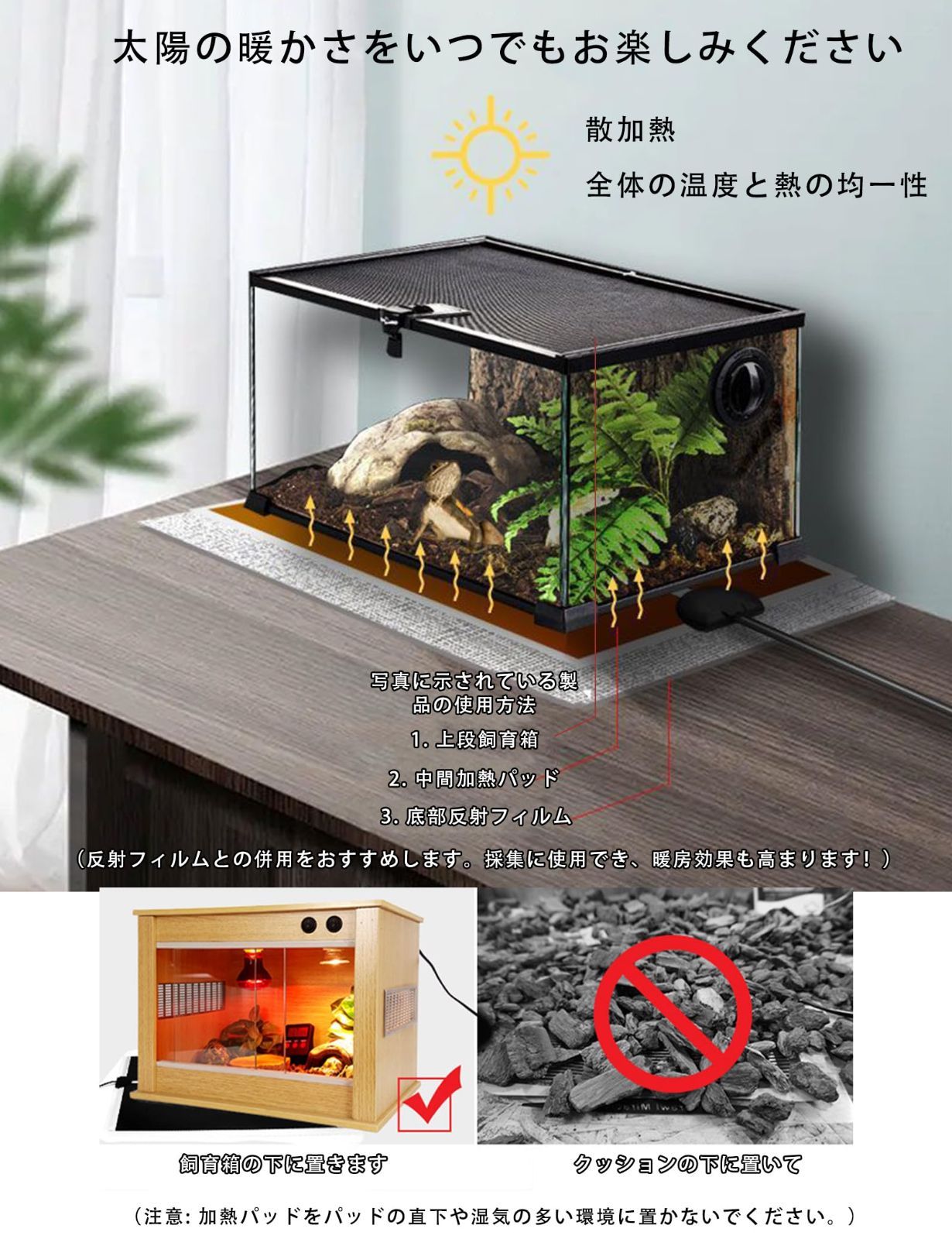 爬虫類・両生類用 飼育ケージセット 収納ボックス・加熱マット・照明