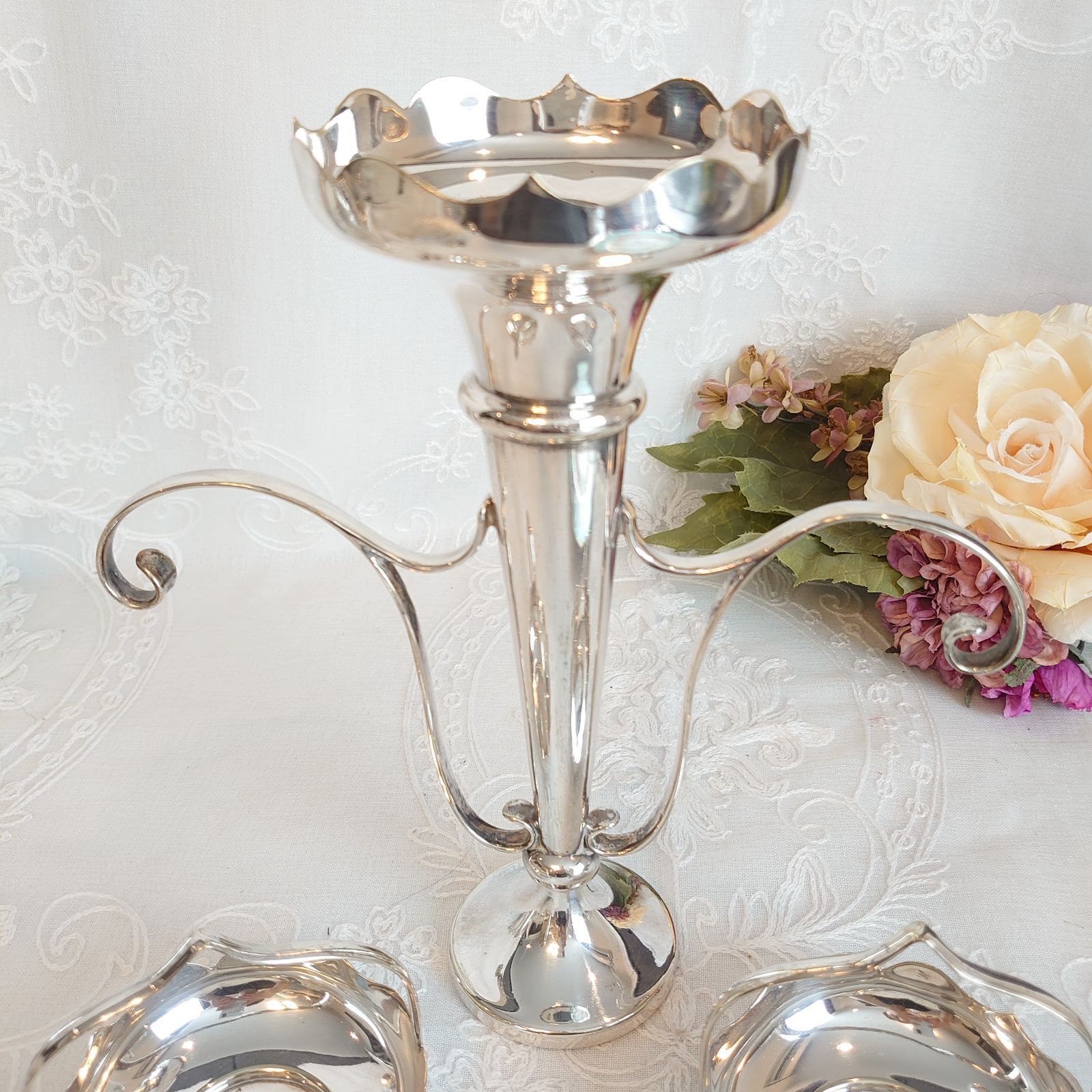 アンティーク　イパーン　ハンギングバスケット付　花瓶　シルバー　バスケット アンティークイパーンハンギングバスケット付花瓶シルバーバスケット