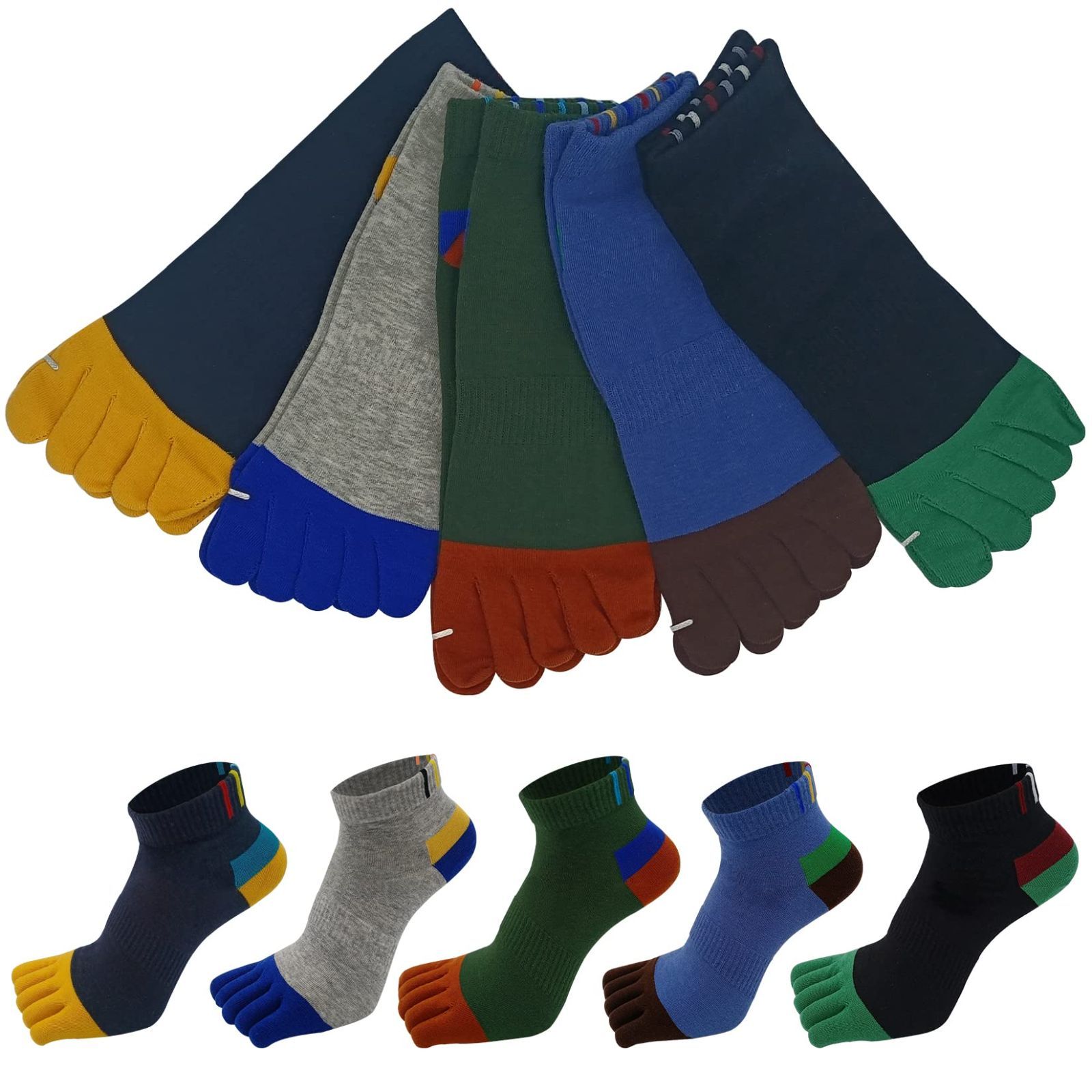 フットカバー 5本指靴下 くるぶし丈 速乾 吸汗 クルー丈 ランニング スポーツ ショートソックス 5足5色セット 綿 メンズ ソックス 25 28.0cm 五本指 XKAOPUTE