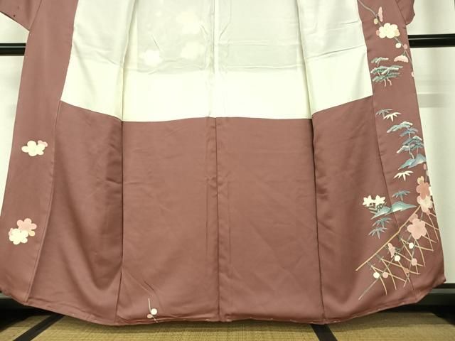 平和屋着物●名門・上野家　人間国宝上野為二の次男　三代目・上野清二　訪問着　松竹梅風景文　正絹　逸品　AAAW9051zg 平和屋着物○名門・上野家 人間国宝上野為二の次男 三代目・上野清二