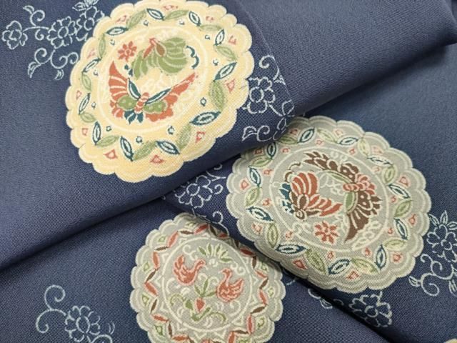 平和屋着物●上質な小紋　向かい鳥花蝶文　正絹　逸品　CAAX5823gh 平和屋着物○上質な小紋 向かい鳥花蝶文 正絹 逸品 CAAX5823gh