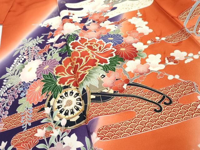 平和屋着物□豪華振袖 駒刺繍 エ霞花車文 暈し染め 金彩 正絹