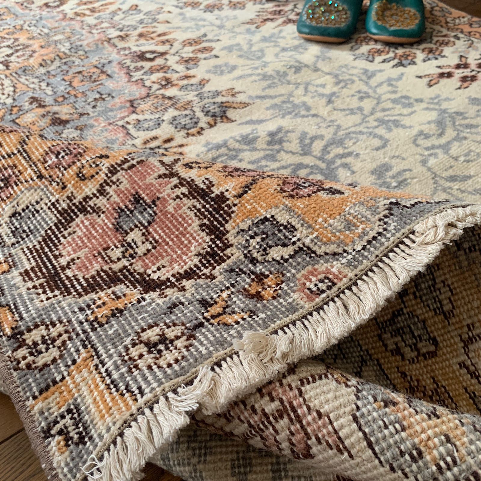 特大　超大判 274×160 マンダリンオレンジ トルコヴィンテージラグ 特大 超大判 274×160 マンダリンオレンジ トルコヴィンテージラグ 絨毯