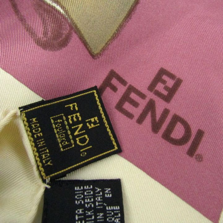 FENDI　フェンディ　シルク１００％　 大伴スカーフ　バッグ柄　ブラウン FENDI フェンディ 大判 シフォンスカーフ 花柄 135cm シルク