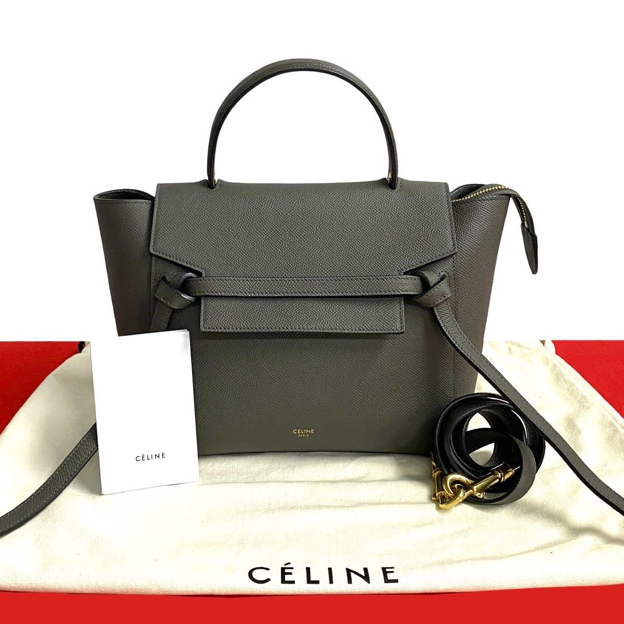 ほぼ未使用 袋付 CELINE セリーヌ ベルトバッグ マイクロ レザー 本革 