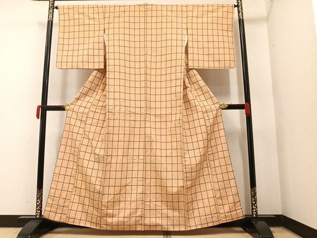 平和屋着物●上質な紬　格子　正絹　逸品　AAAY1928ck 平和屋着物○上質な紬 格子 正絹 逸品 AAAY1928ck