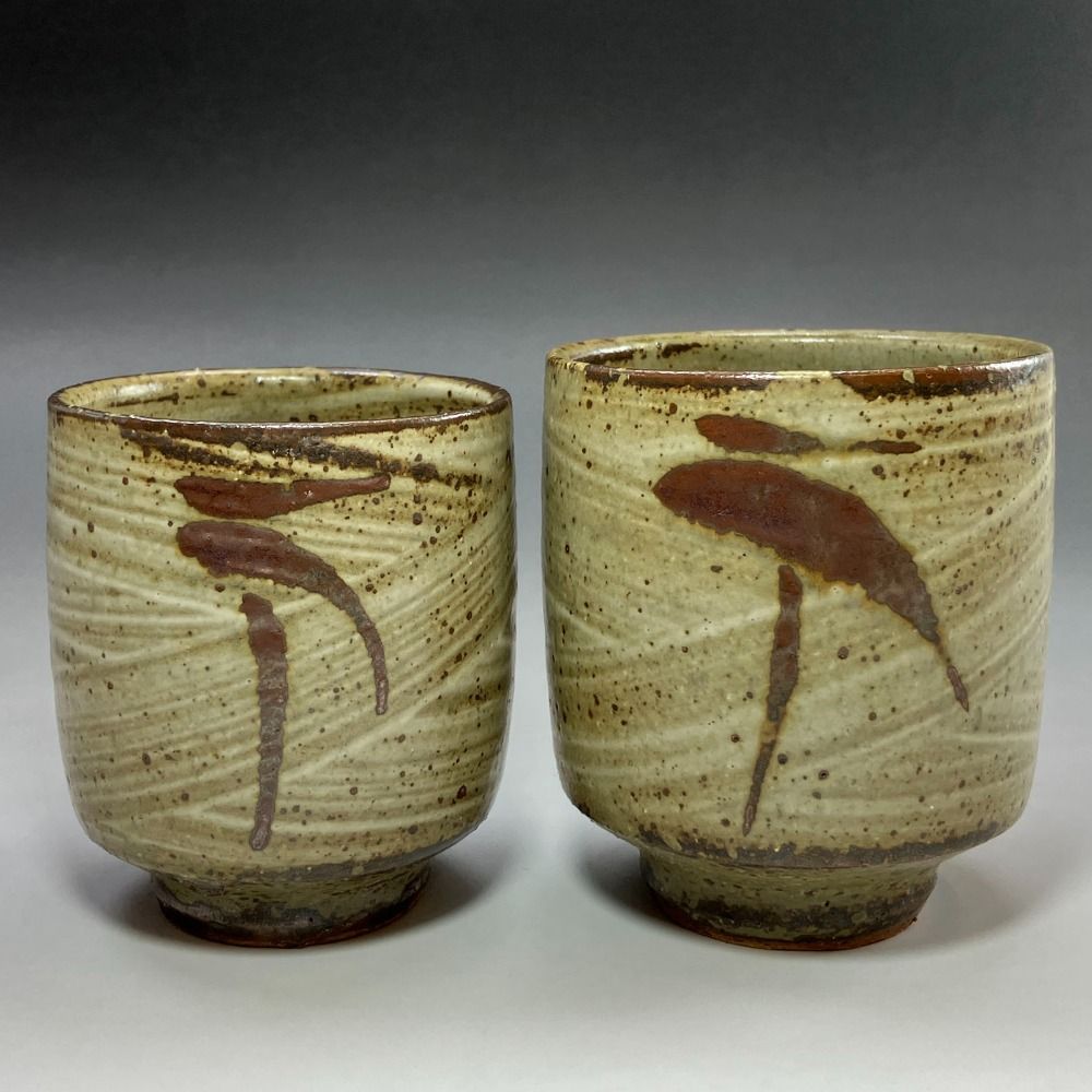 人間国宝 島岡達三 造 刷毛目夫婦湯呑 陶磁器 _ 食器