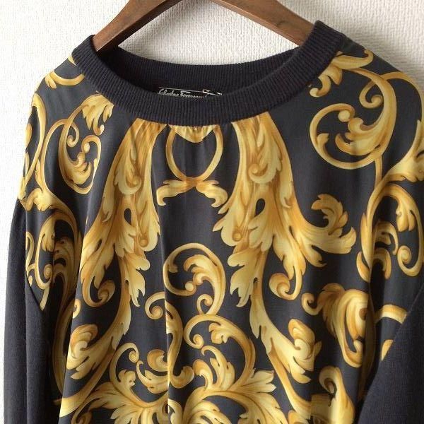 wnc フェラガモ Ferragamo ニット・セーター L 黒系 ゴールド ニット
