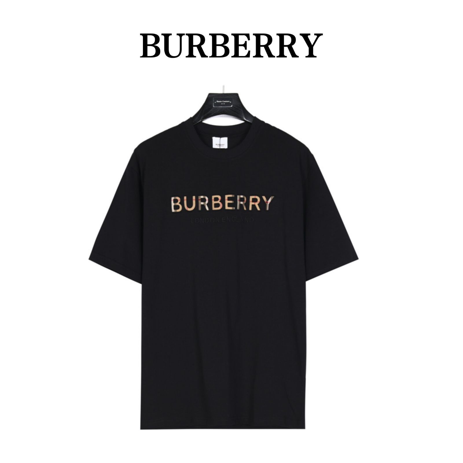 試着のみ　BURBERRY 半袖Tシャツ ブラック チェック柄 今日特価】Burberry チェック文字半袖 - メルカリ