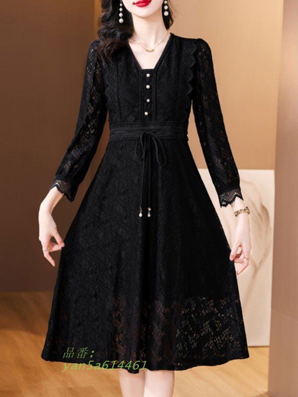 総レース ワンピース 長袖 ドレス パーティードレス ミモレ丈 レディース結婚式 フォーマル 発表会 同窓会 yan5a614461