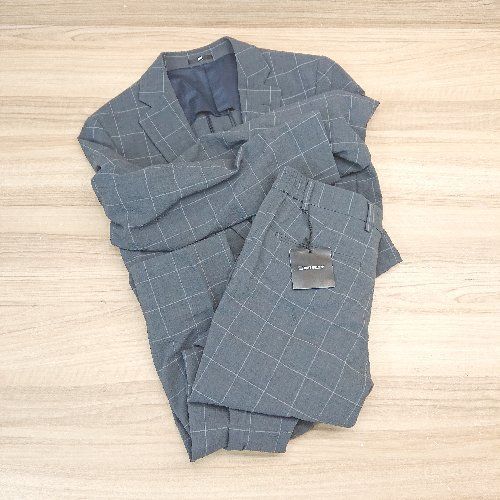 未使用 suit select 背抜き チェック柄 春夏 シングルボタン 背抜き S セットアップ サイズY4 グレー メンズ E 1308160027721
