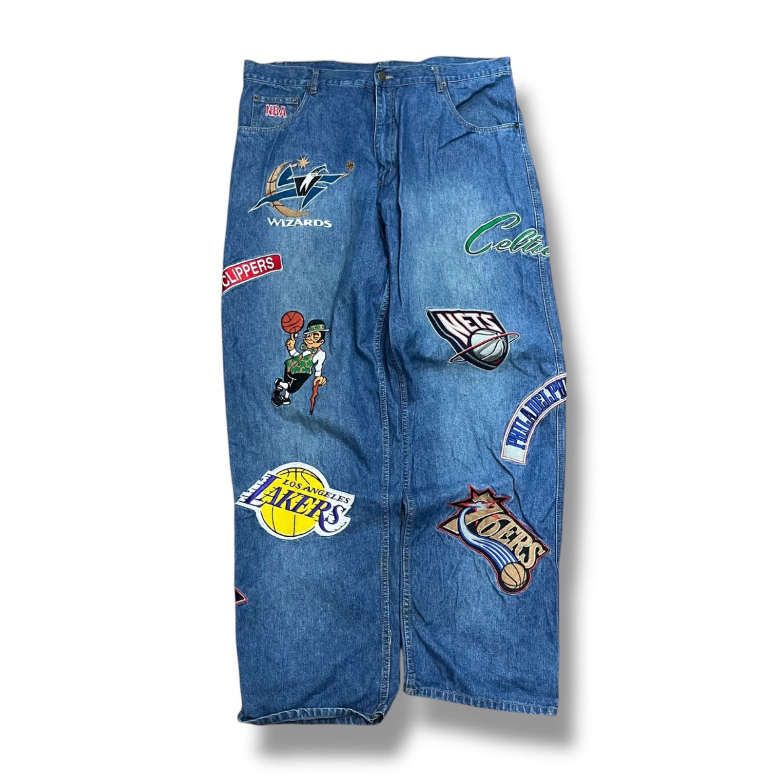 NBA パッチワークデニムパンツ 刺繍ロゴ 激レア - メルカリ