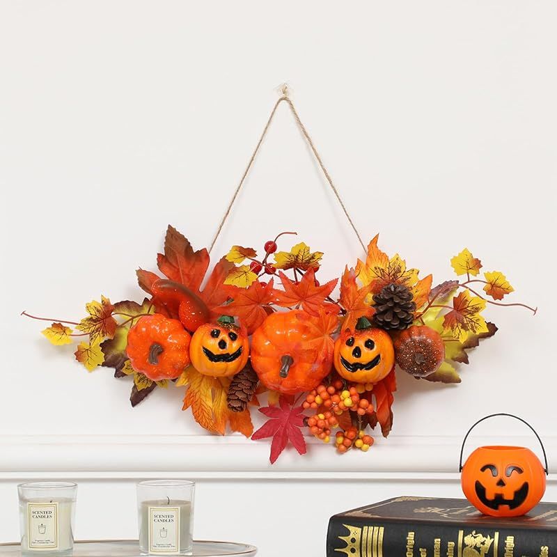 玄関用秋リース 人工カボチャ秋リース ハロウィン飾り 装飾