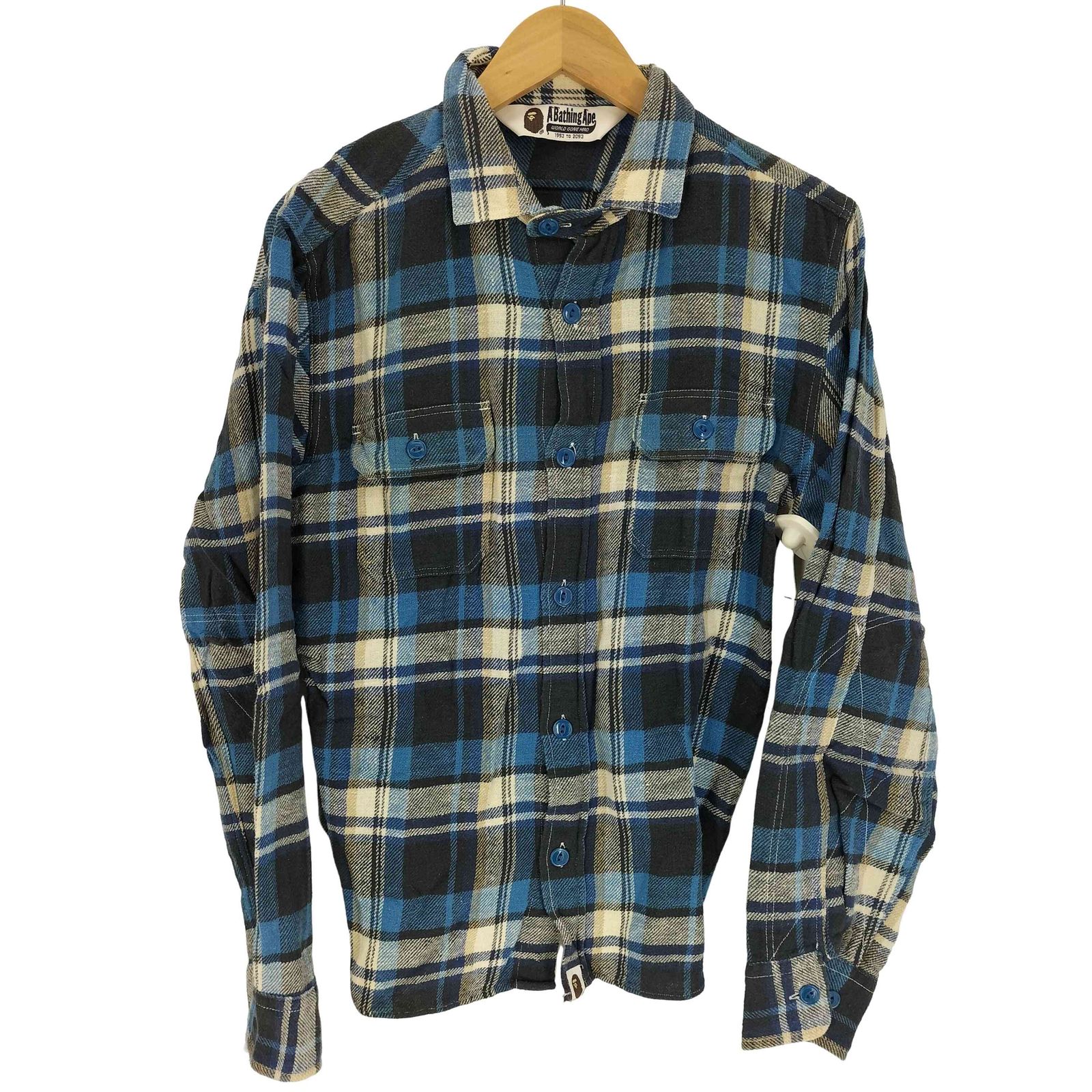 アベイシングエイプ A BATHING APE 猫目ボタン コットン フランネル シャツ メンズ JPN M