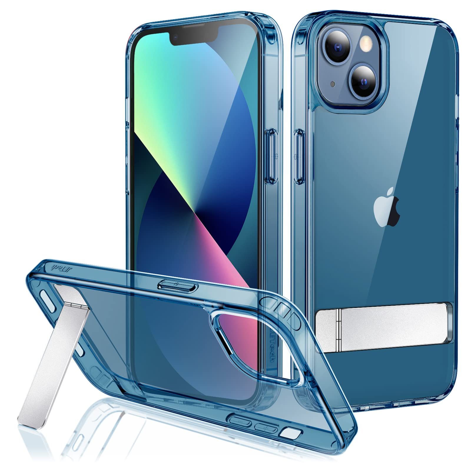 JEDirect iPhone 13 mini スタンド ケース(5.4インチ専用) ワイヤレス充電対応 スリム 衝撃吸収 バンパーカバー 三つの置き方 金属キックスタンド (紺) [ネイビー]