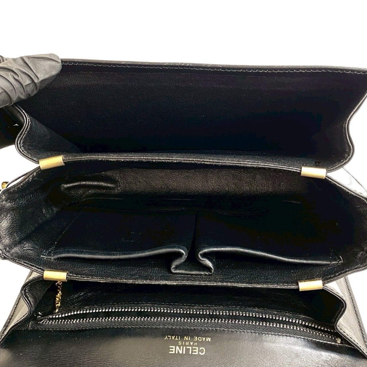 【ヴィンテージ】セリーヌ ハンドバッグ トリオンフ金具 ブラゾン ボックスカーフ セリーヌ トリオンフ ヴィンテージ ハンドバッグ