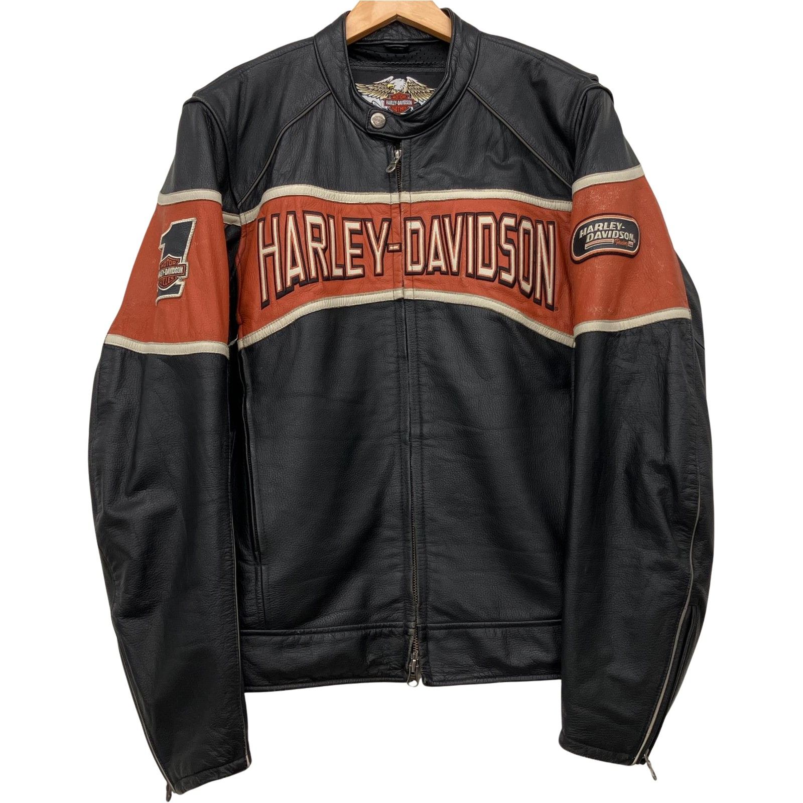 △△HARLEY-DAVIDSON ハーレーダビッドソン レザー シングルライダースジャケット ファスナー難あり Lサイズ 98018-10VM ブラック