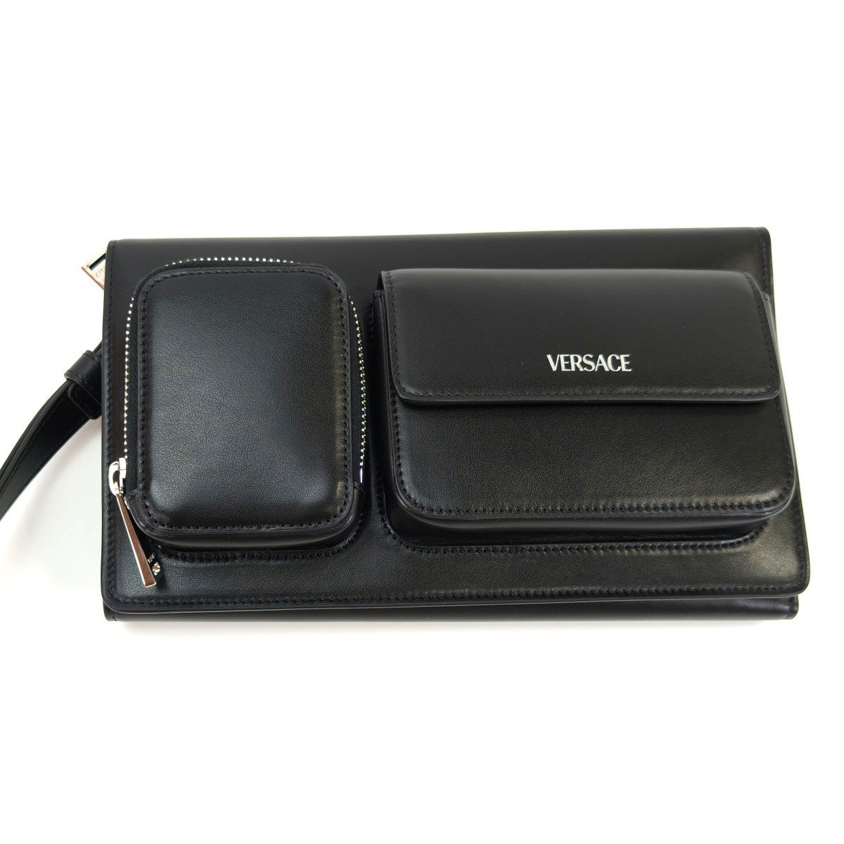 VERSACE ヴェルサーチェ Cargo 三つ折り ポーチ 財布 スマホケース クラッチバッグ ブラック 管理番号 10407