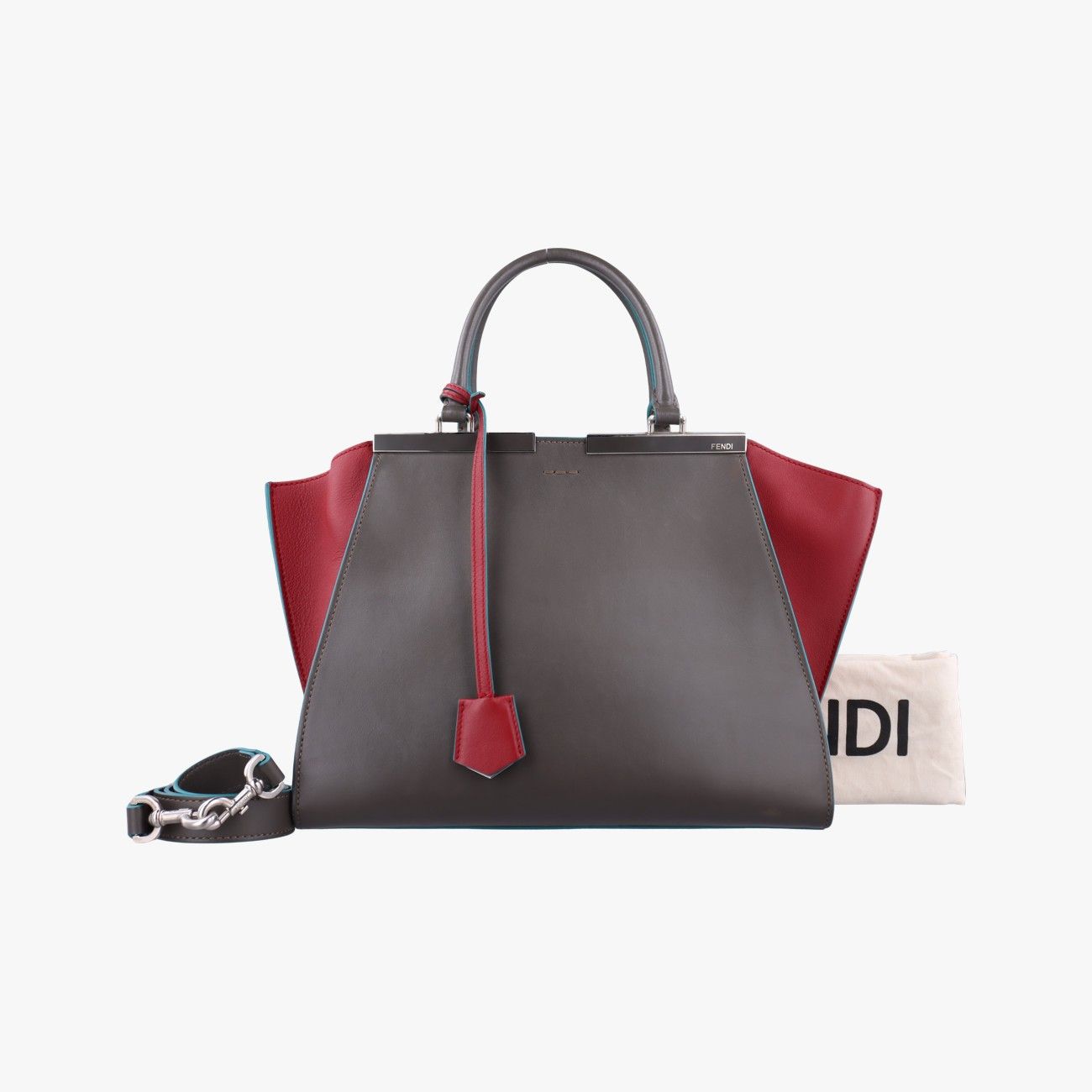 フェンディFendiトロワジュール グレー×レッド×ブルー レザー 8BH279 8BH279-5R4 169-8762