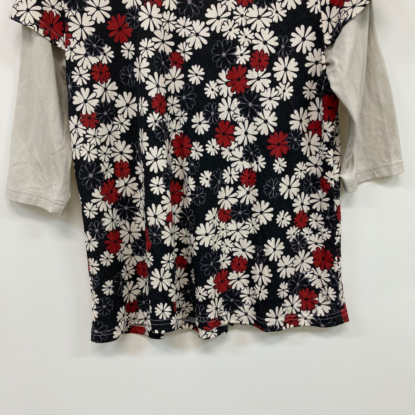 希少 45R カットソー チュニック あやめ 刺繍 Tシャツ 麻 花柄 刺繍