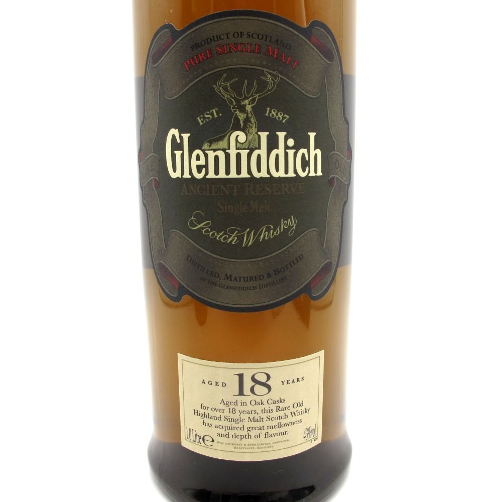 Glenfiddich グレンフィディック ウイスキー 18年 エンシェントリザーブ シングルモルト 推定2000年代流通品 1000ml 43%  洋酒 古酒 未開栓 - メルカリ