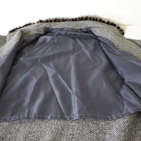 VORNEHME DAME ヴォーネームダーメ コート ポンチョ風 ミンクファー襟 ヘリンボーン ツイード アンゴラ ウール 5分袖 M グレー アイボリー GULLKHAN_COM