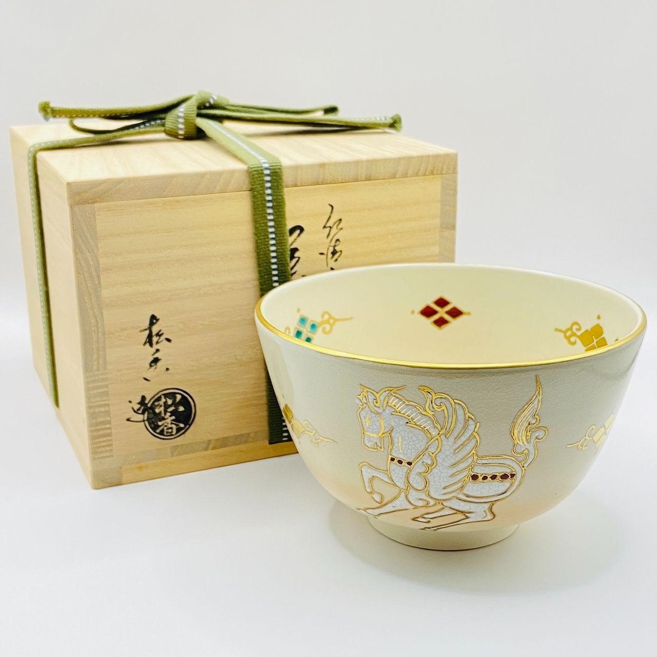 抹茶茶碗 仁清 干支 天馬 加藤松香 共箱入 茶道具 茶器 茶盌 伝統工芸品 ♥