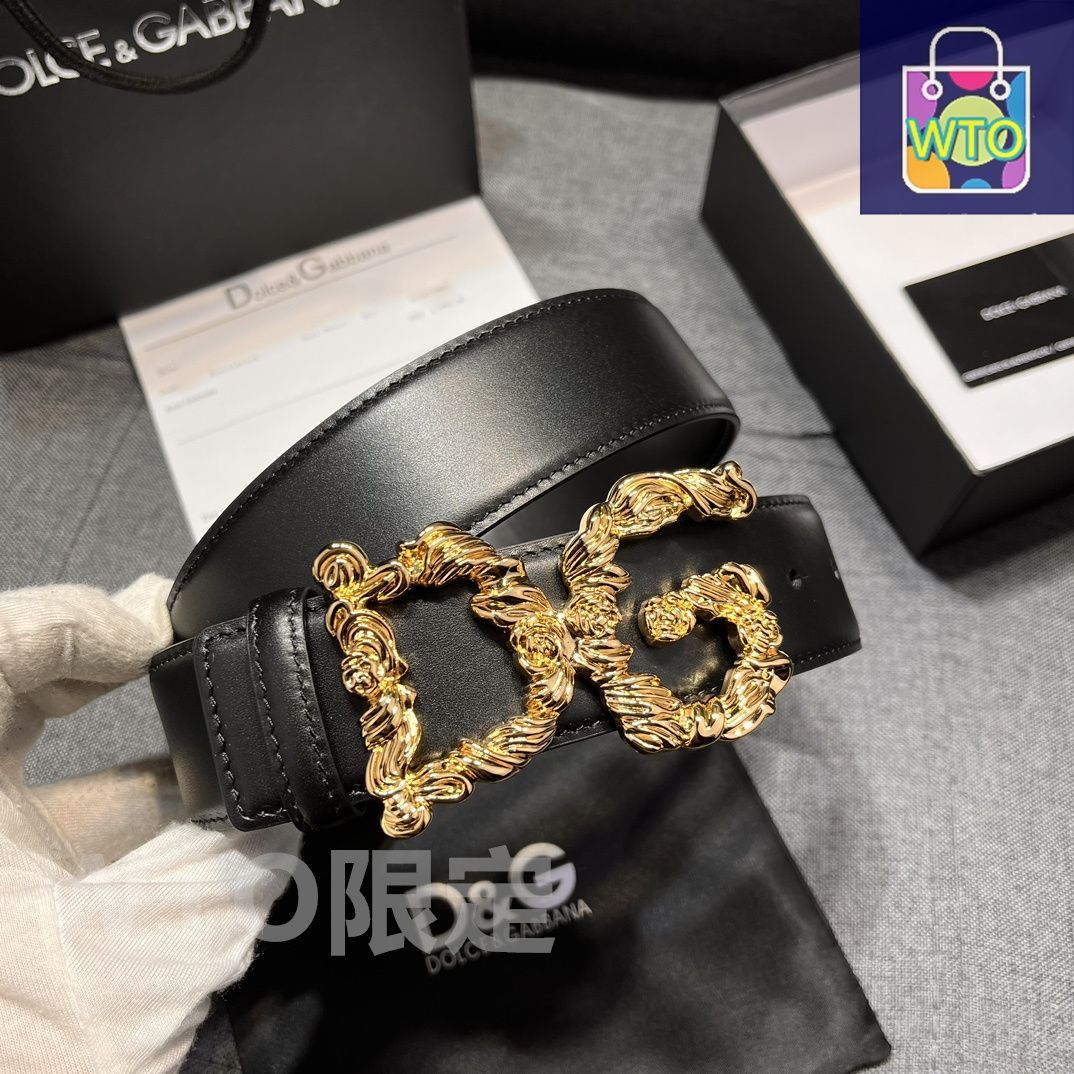 ✨極美品✨DOLCE&GABBANA DGロゴバックル レザーベルトユニセックス ブラックのメンズ ベルト リュクスレザー DGオーバーラッピング