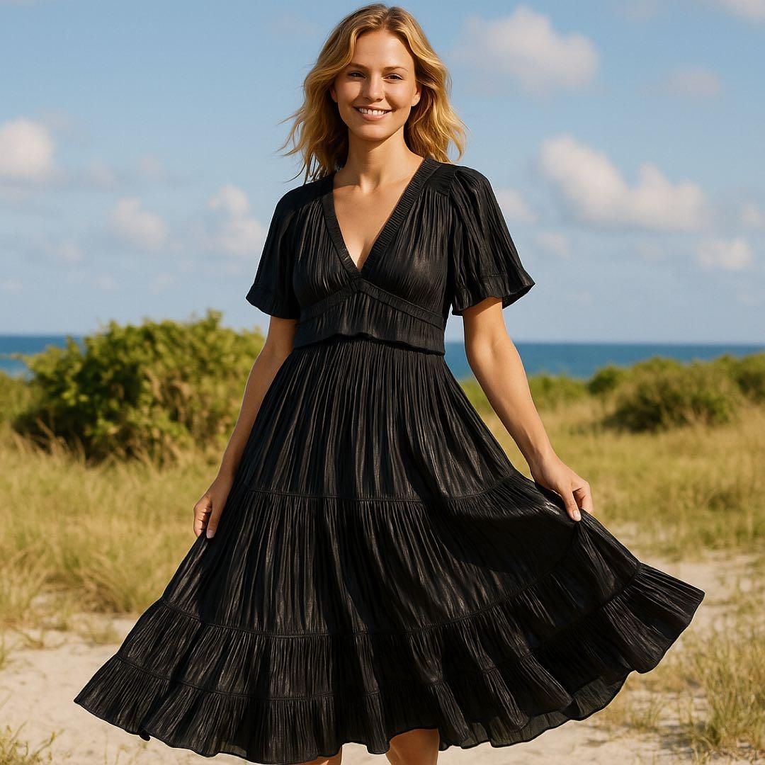 Polo Ralph Lauren ポロラルフローレン サテンプリーツロングドレス ブラック 6